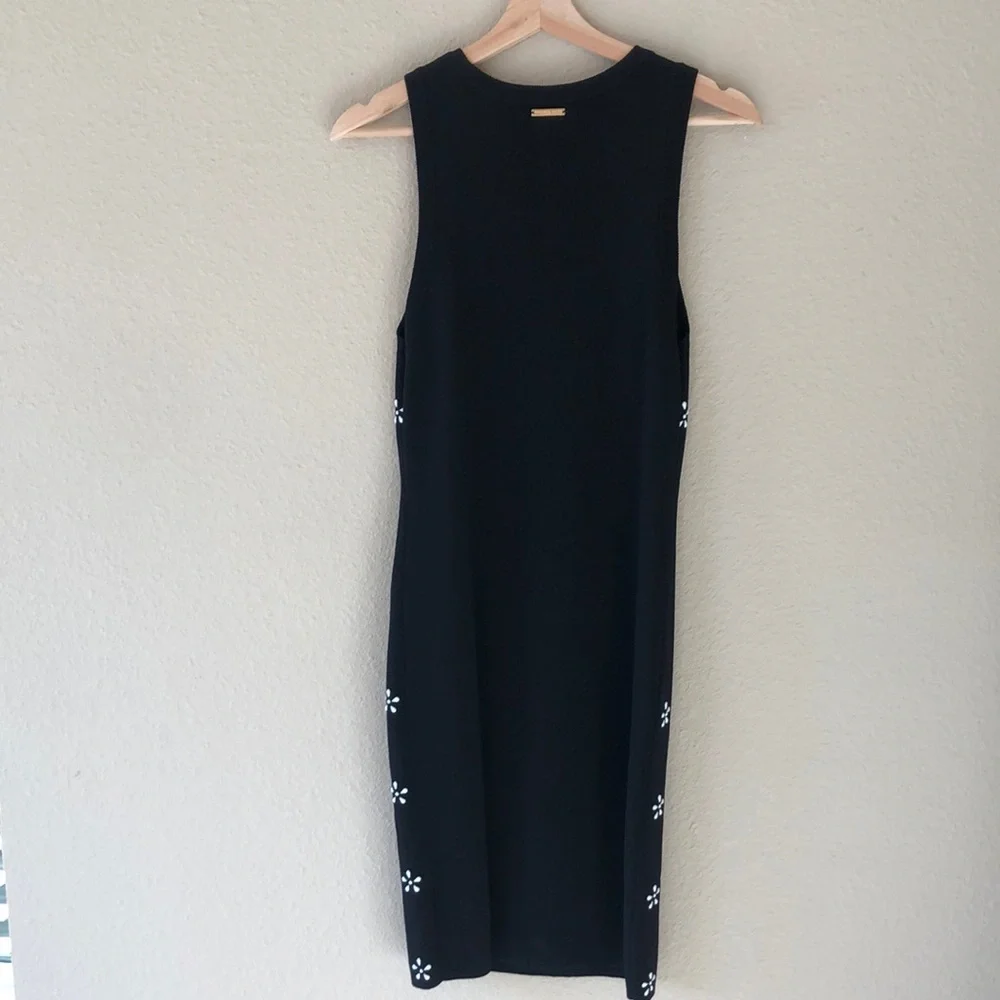 Michael Kors Black Knit Midi Dress Flower Embellished Size M